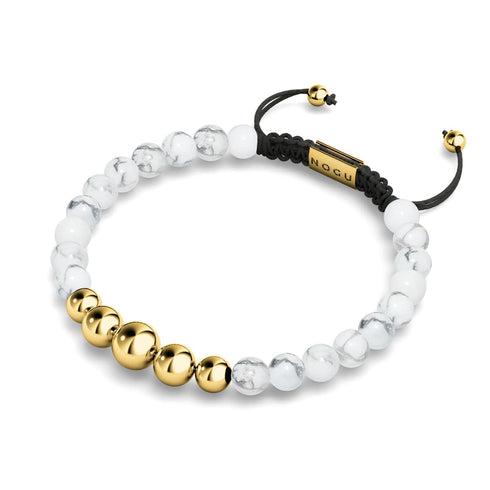 Howlite | Or | Bracelet en macramé de pierres précieuses d'équilibre